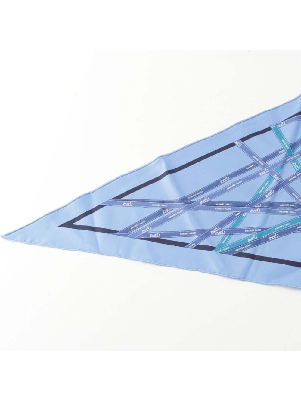 Hermes Pointe Bolduc Triangle Silk Scarf Blue - Picture 2 of 7